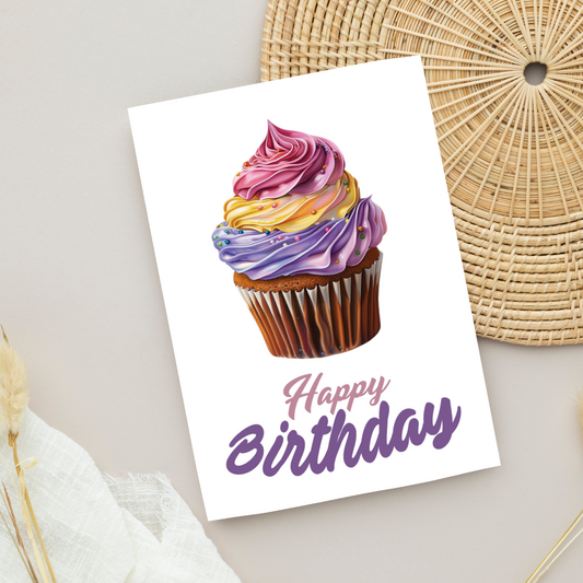 Blank A5 Printable Happy Birthday Cupcake Card - Groovy Printable Card