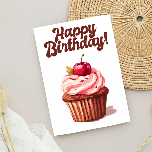 Blank A5 Printable Happy Birthday Cupcake Card - Printable Card