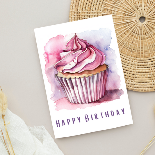 Blank A5 Printable Happy Birthday Cupcake Card - Pastel Printable Card