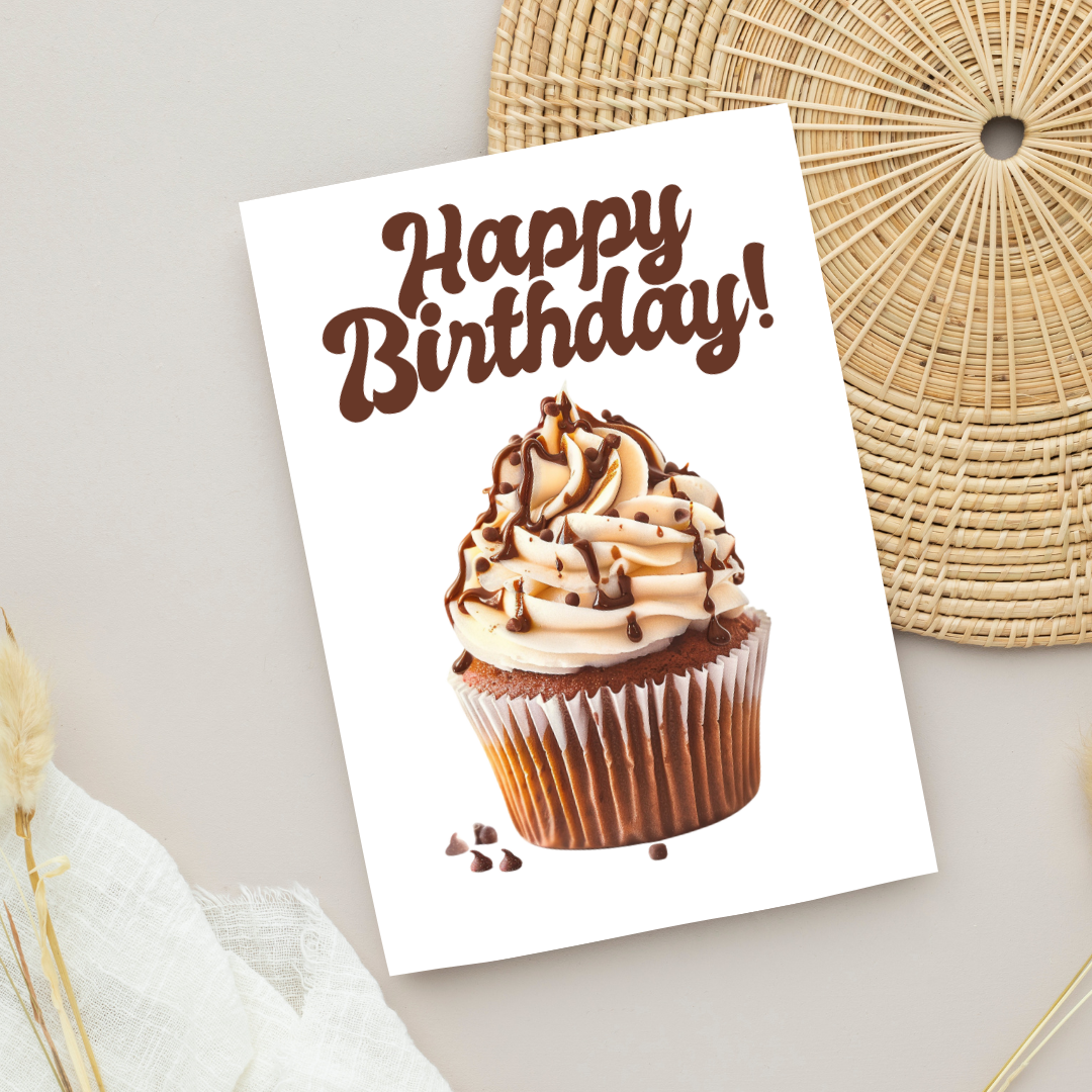 Blank A5 Printable Happy Birthday Cupcake Card - Printable Card