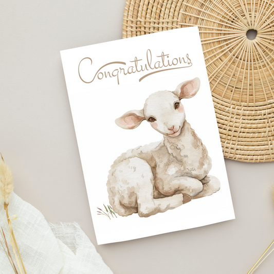 Blank A5 'Congratulations' Printable Baby Lamb Card - Printable Card