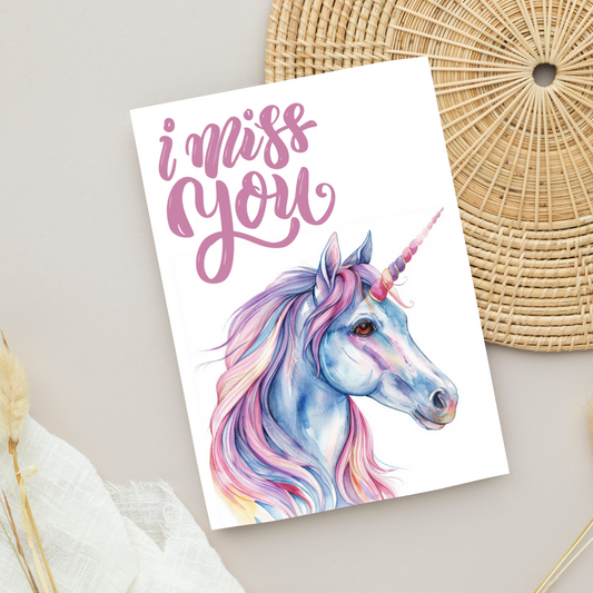 Blank A5 'I Miss You' Printable Unicorn Card - Printable Card