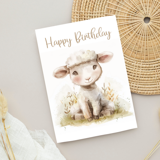 Blank A5 Adorable Animal Printable Lamb Birthday Card - Printable Card