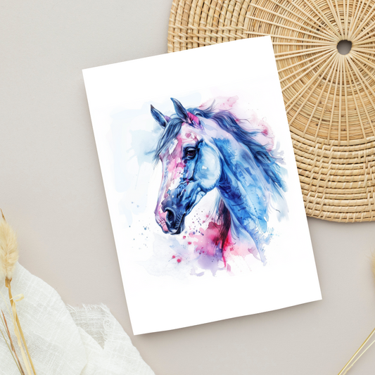 Blank A5 Watercolor Inspired Pastel Horse Card - Printable Card