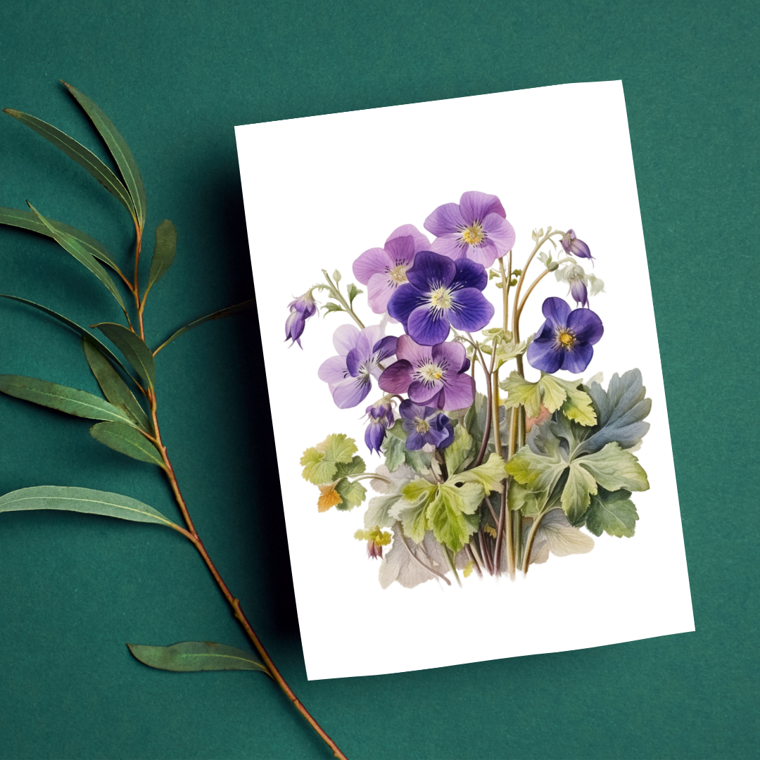 Blank A5 Floral Violets Card - Printable Card