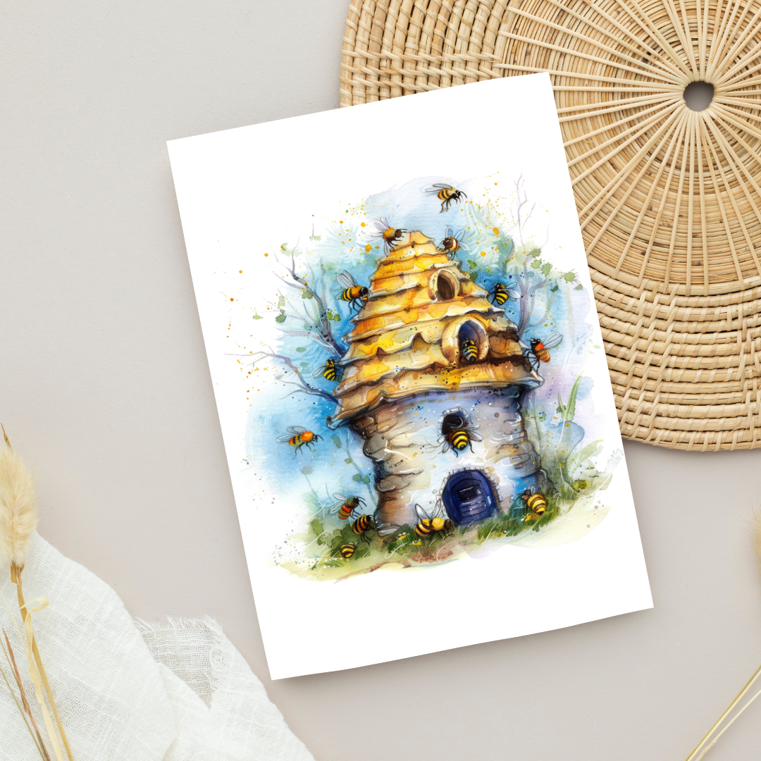 Blank A5 Bee & Behive Card - Printable Card