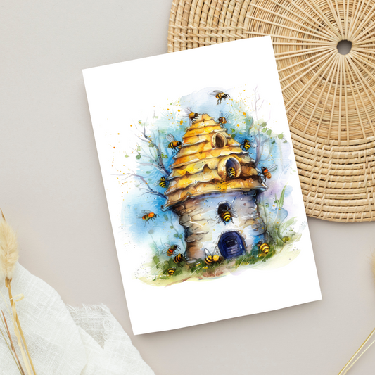 Blank A5 Bee & Behive Card - Printable Card