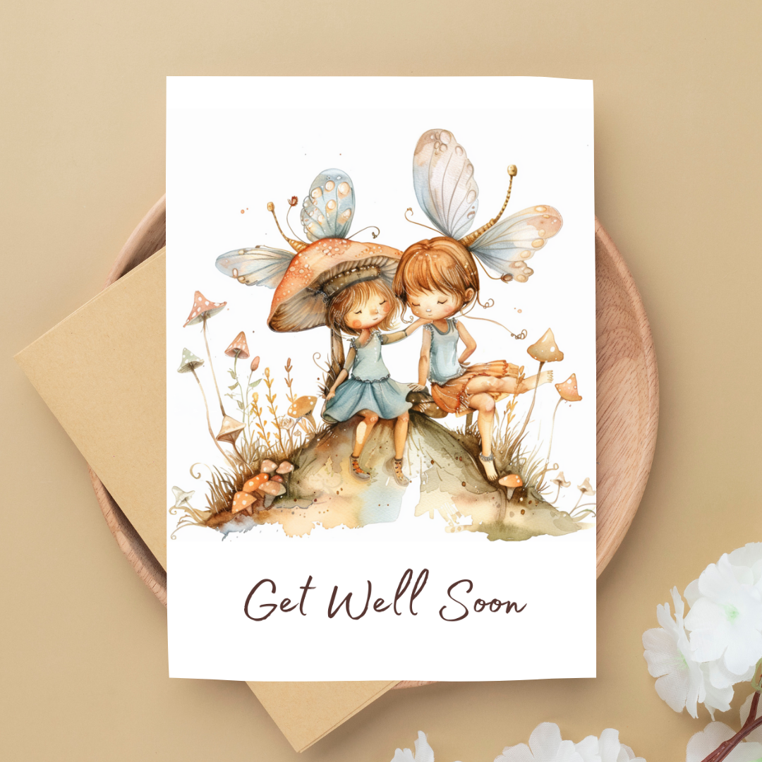 Beautiful Blank A5 Printable Get Well Soon Fairies Card - Printable Card
