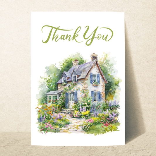 Beautiful English Cottage Inspired Blank A5 Printable Thank You' Card