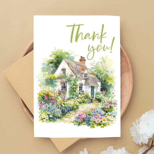 Beautiful English Cottage Inspired Blank A5 Printable Thank You' Card