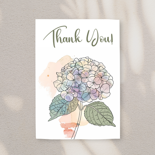 Pretty Floral Blank A5 Printable Thank You Hydrangea Card