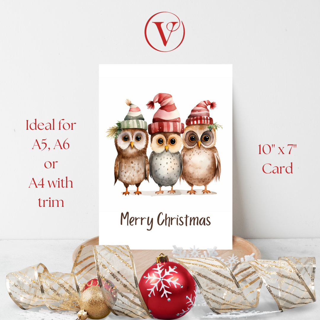 Charming Wise Owls Printable Christmas A5 Card