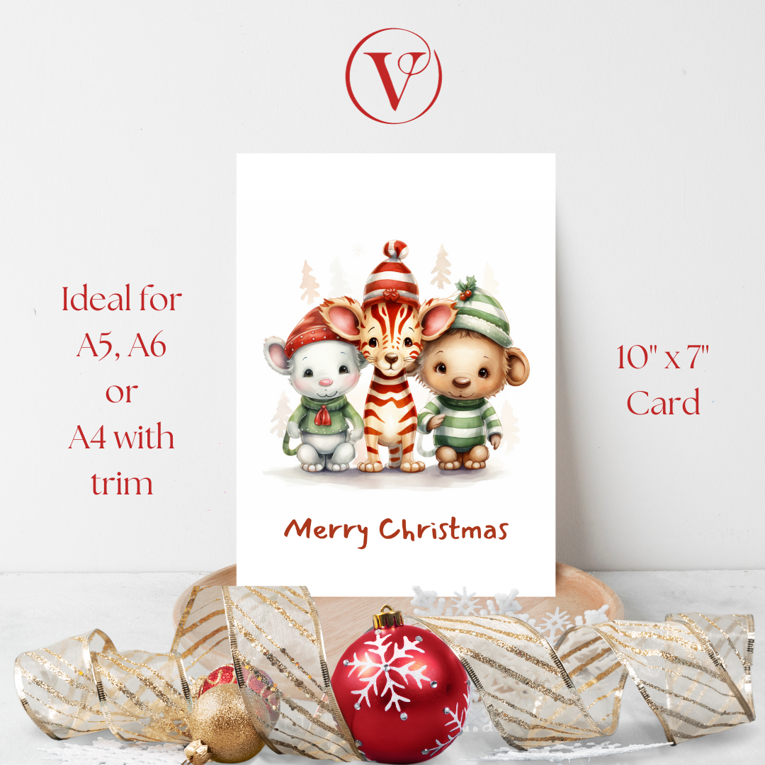 Adorable Animals in Christmas Sweaters Printable Christmas A5 Card