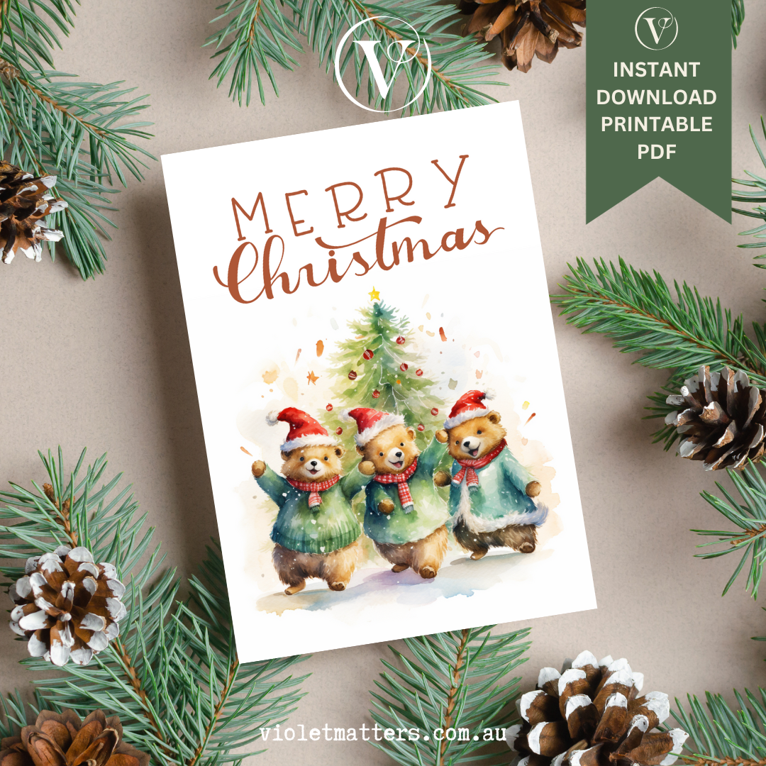 A Beary Merry Christmas Printable Christmas A5 Card