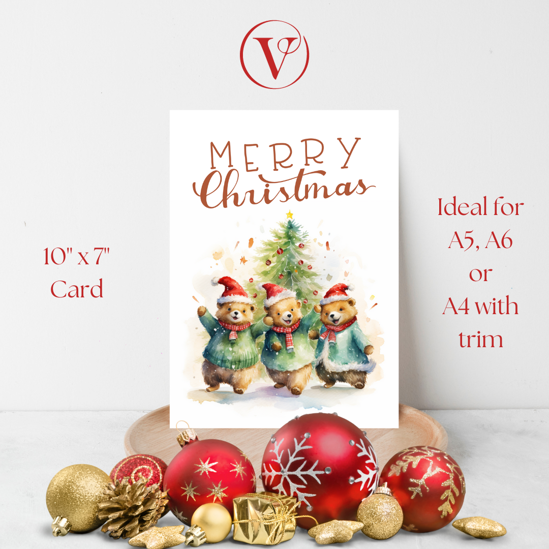 A Beary Merry Christmas Printable Christmas A5 Card