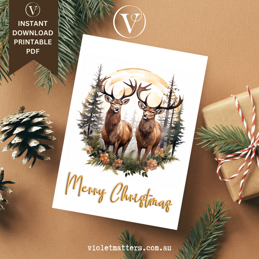 Stylish Woodland Style Reindeer Christmas A5 Card