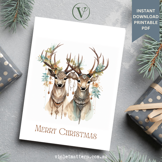 Stylish Bohemian Style Reindeer Christmas A5 Card