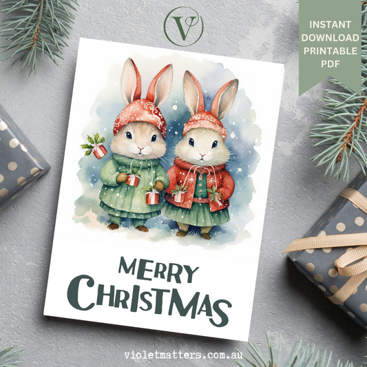 Adorable Christmas Bunny Printable Christmas A5 Card