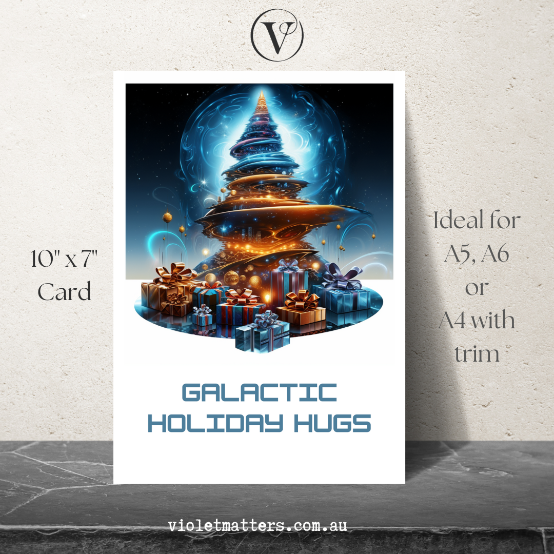 Unique Sci-fi Galactic Style Printable Christmas Tree A5 Card