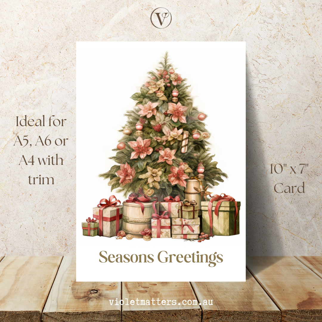 Rustic Romantic Cottagecore Style Printable Christmas Tree A5 Card