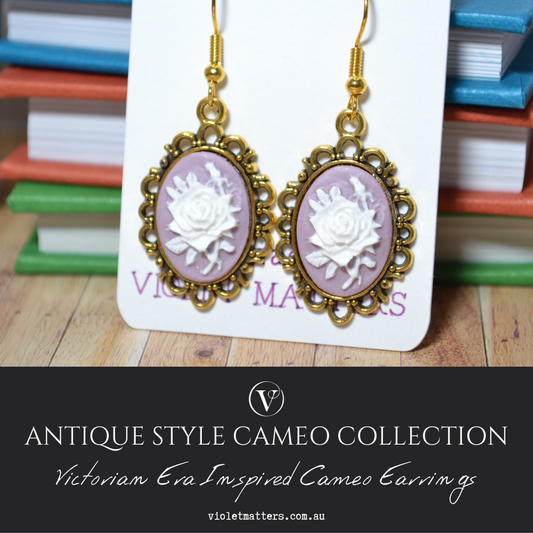 Antique Style Victorian Era Inspired Cameo Earrings - Portrait of a Lady