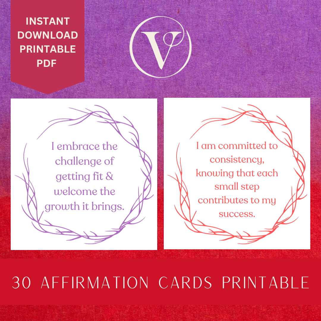 Printable Affirmation Card Set - Digital Download PDF - Journey to Increase Health & Fitness