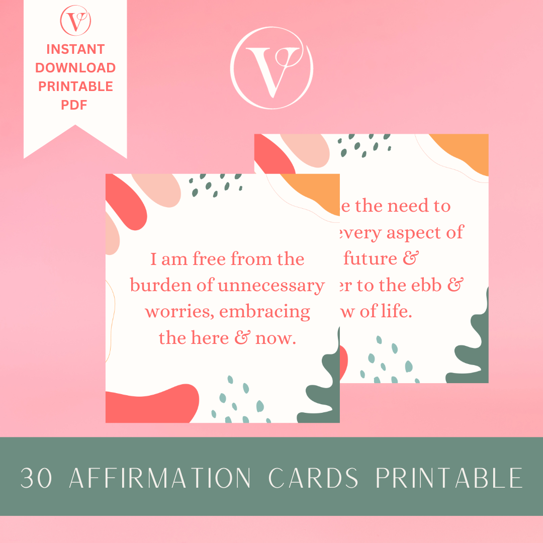 Printable Affirmation Card Set - Digital Download PDF - Living in the moment & letting go of fear and worry