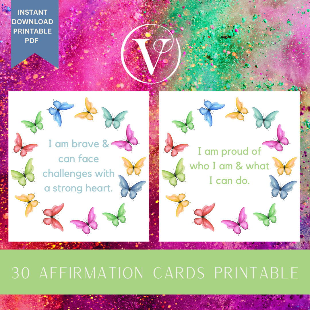 Printable Affirmation Card Set - Digital Download PDF - Child-Friendly Affirmations Focusing on Positive Self-Image, Self-Confidence, Kindness & Being Themselves