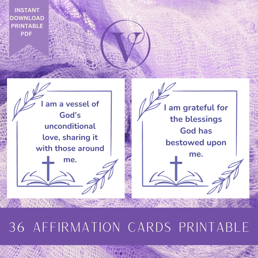 Printable Affirmation Card Set - Digital Download PDF - Faith Affirmations for Gratitude, Love & Kindness