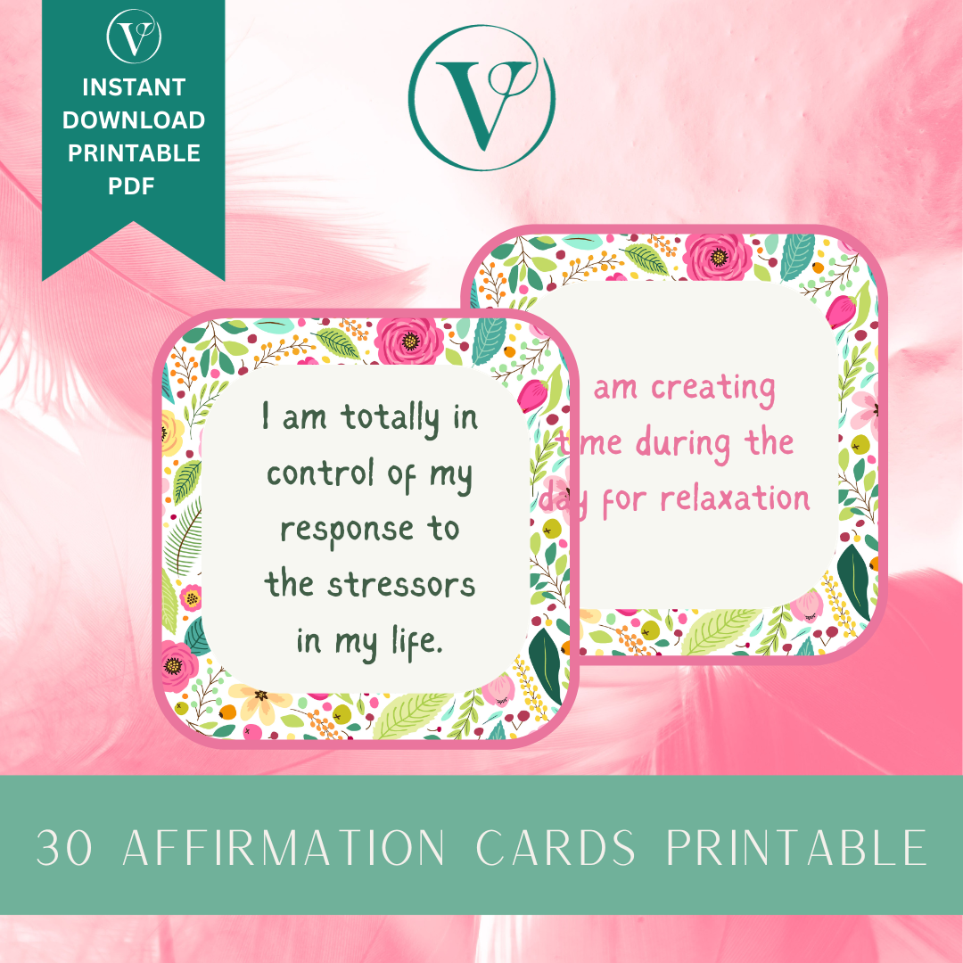 Printable Affirmation Card Set - Digital Download PDF - Focusing on Relaxation & Stress Relief