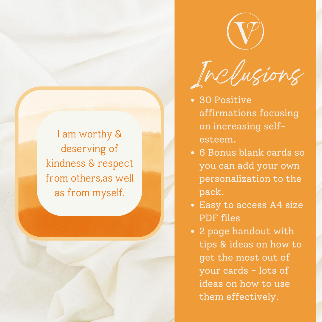 Printable Affirmation Card Set - Digital Download PDF - Increasing Self-Esteem