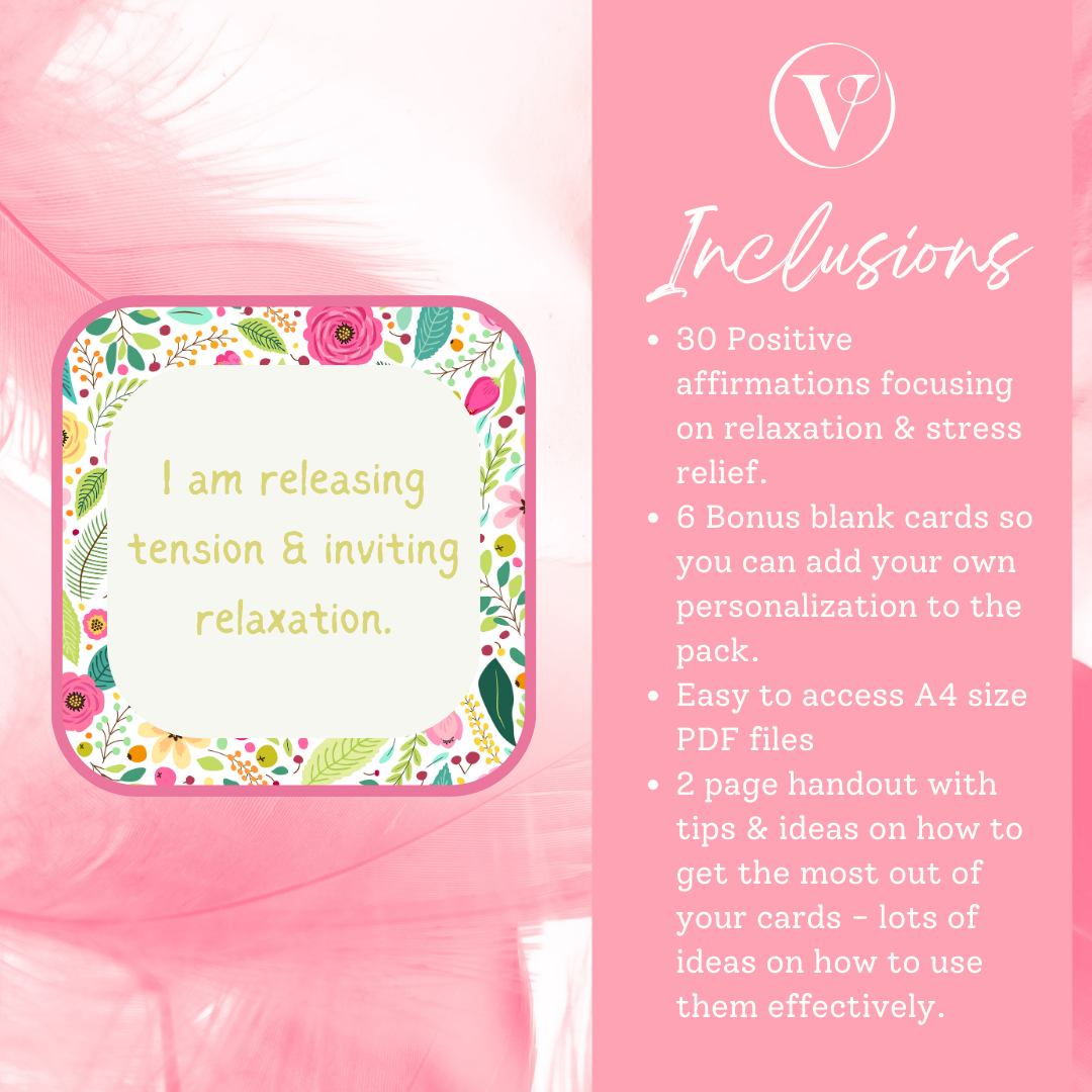 Printable Affirmation Card Set - Digital Download PDF - Focusing on Relaxation & Stress Relief