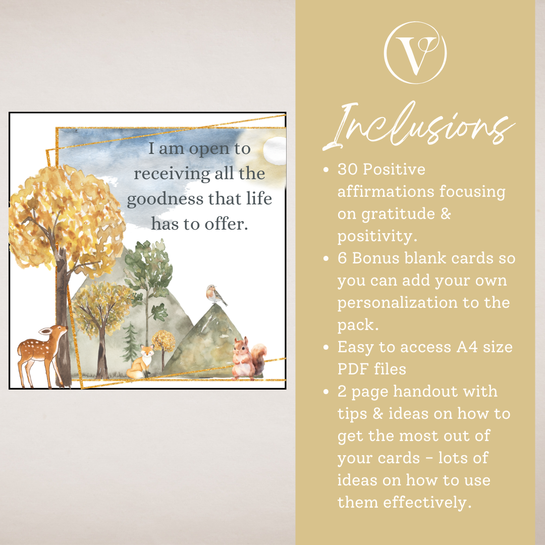 Printable Affirmation Card Set - Digital Download PDF - Gratitude & Positivity