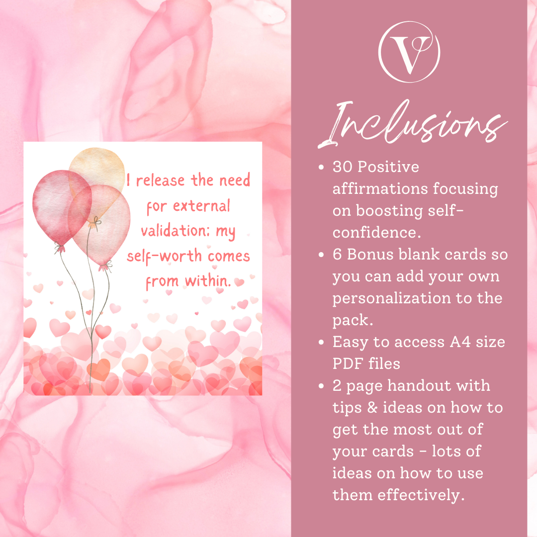Printable Affirmation Card Set - Digital Download PDF - Boosting Self-Confidence