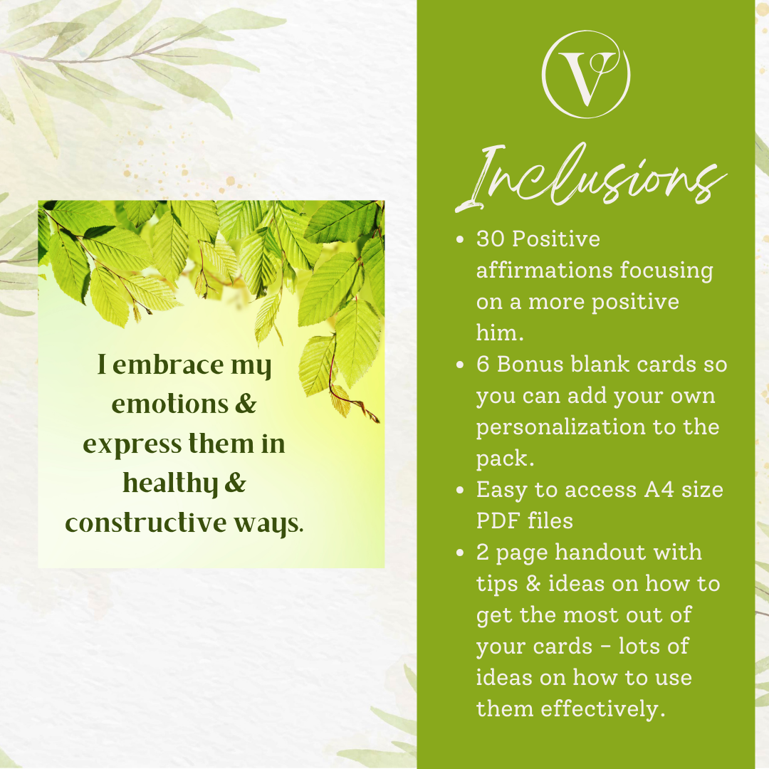 Printable Affirmation Card Set - Digital Download PDF - For a Positive Him