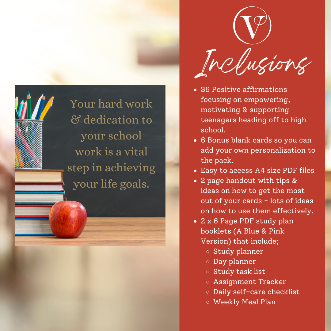 Printable Affirmation Card Set - Digital Download PDF - For teenagers heading off to high school