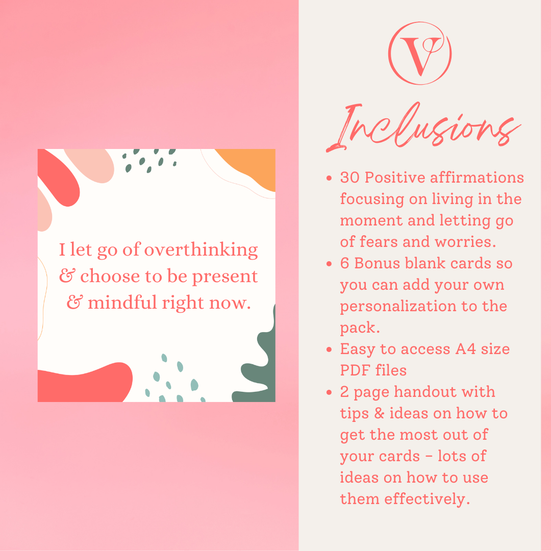 Printable Affirmation Card Set - Digital Download PDF - Living in the moment & letting go of fear and worry