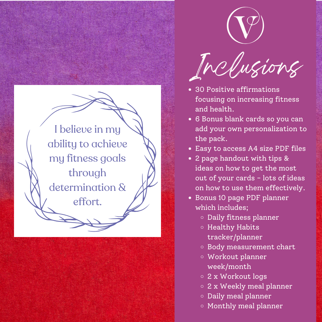 Printable Affirmation Card Set - Digital Download PDF - Journey to Increase Health & Fitness