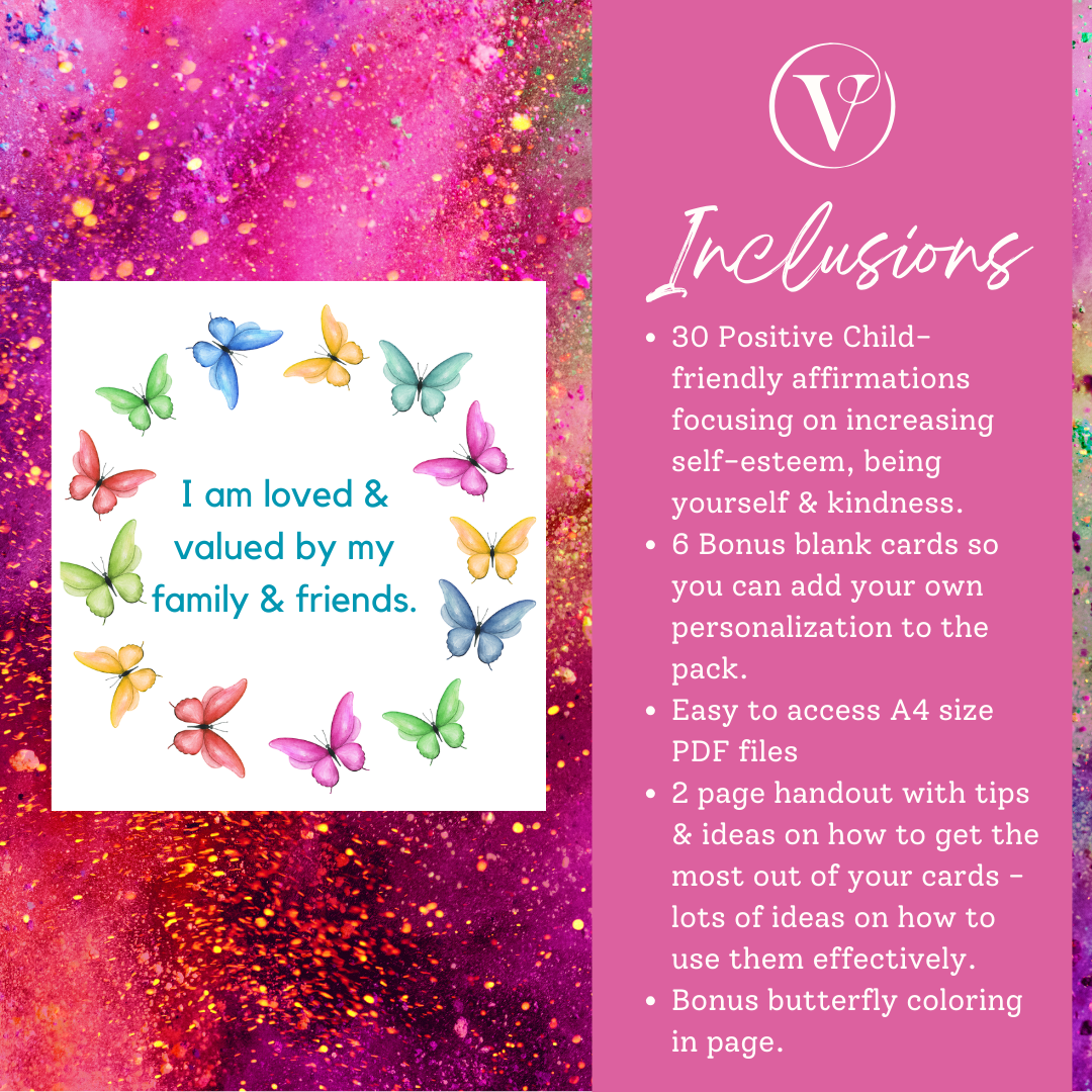 Printable Affirmation Card Set - Digital Download PDF - Child-Friendly Affirmations Focusing on Positive Self-Image, Self-Confidence, Kindness & Being Themselves