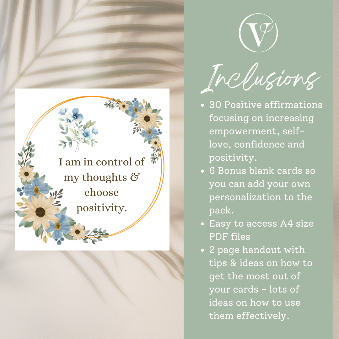 Printable Affirmation Card Set - Digital Download PDF - Empower, Self-Love, Confidence & Positivity