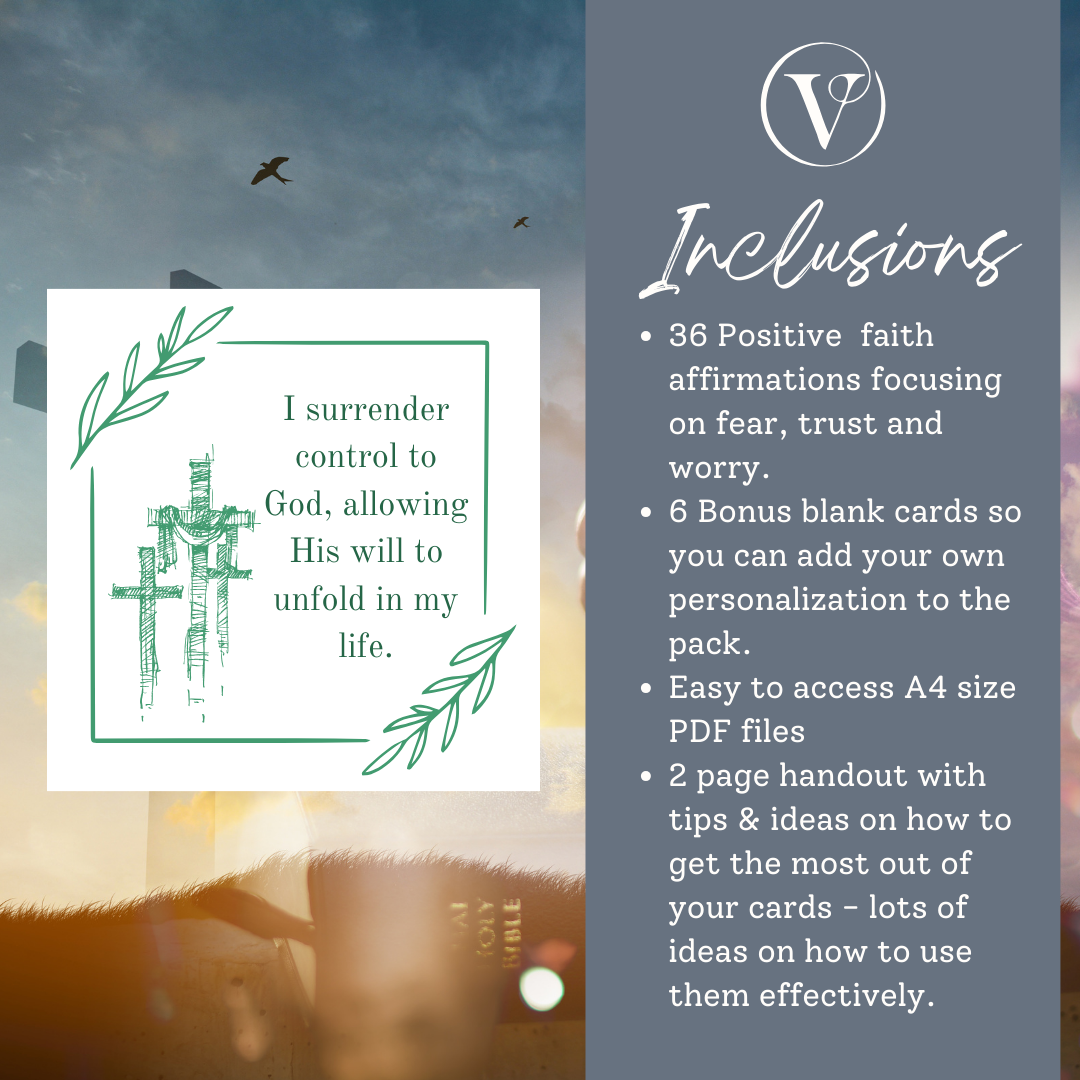 Printable Affirmation Card Set - Digital Download PDF - Faith Affirmations, Trust, Fear & Worry