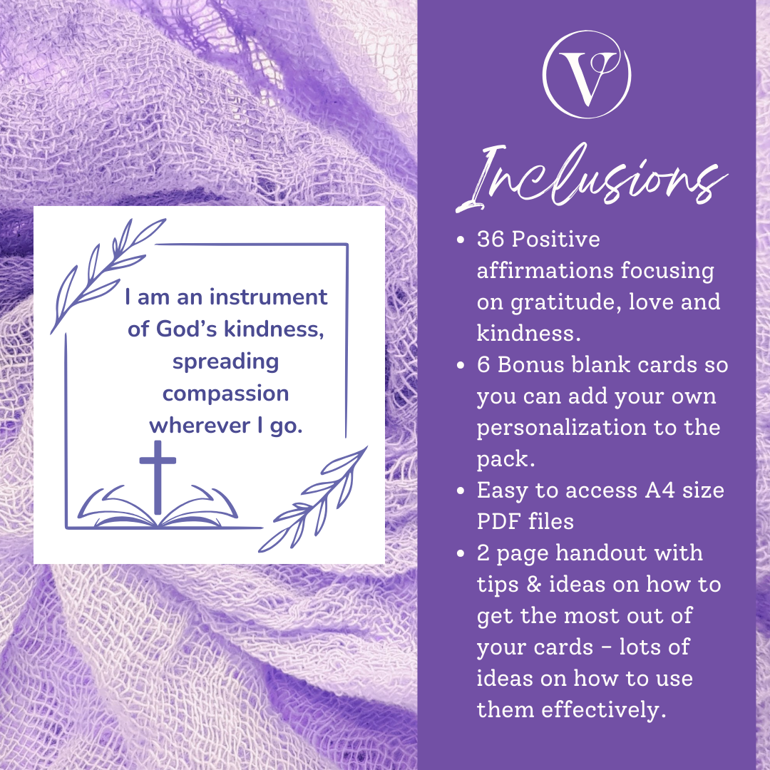 Printable Affirmation Card Set - Digital Download PDF - Faith Affirmations for Gratitude, Love & Kindness