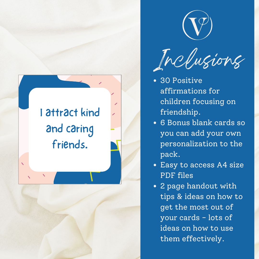 Printable Affirmation Card Set - Digital Download PDF - Friendship Affirmation Cards for Children