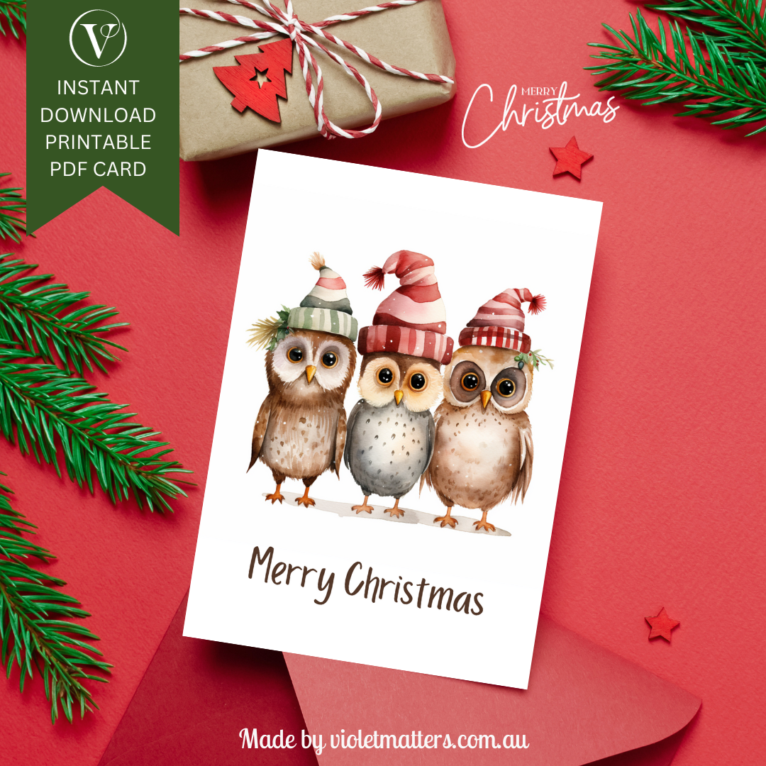 Charming Wise Owls Printable Christmas A5 Card