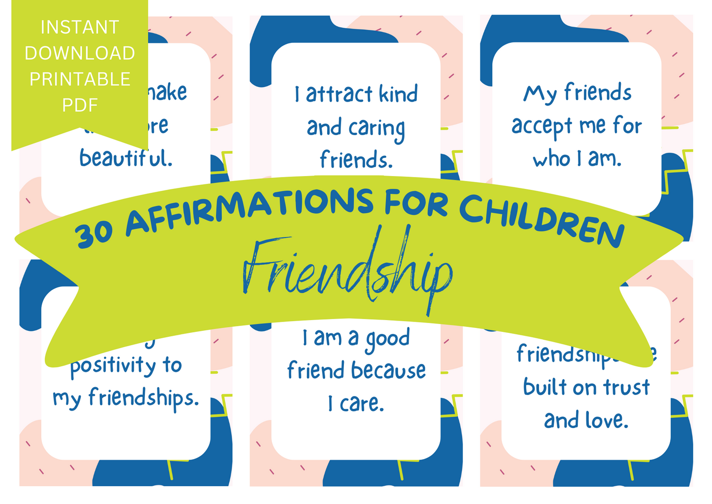 Printable Affirmation Card Set - Digital Download PDF - Friendship Affirmation Cards for Children