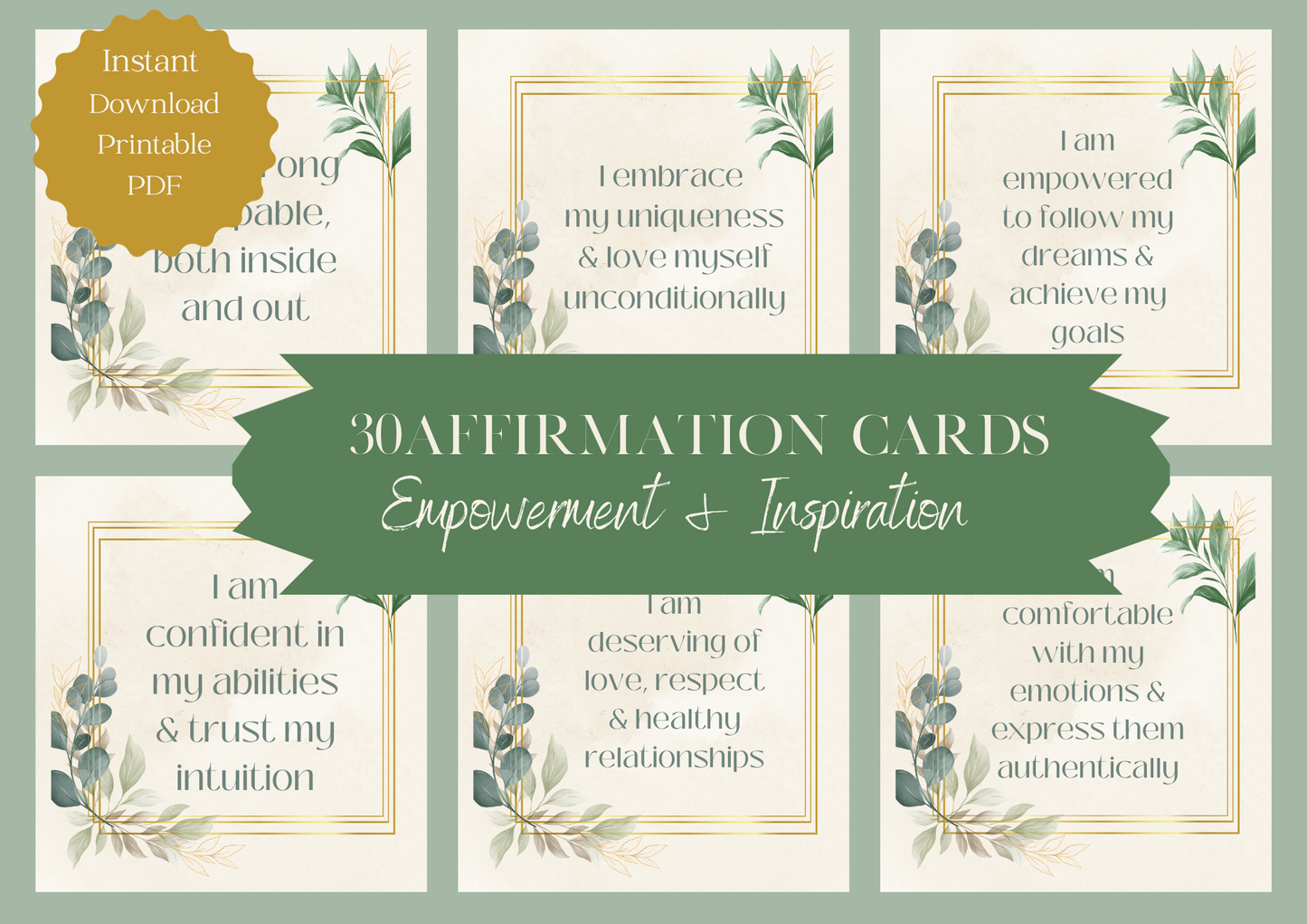 Printable Affirmation Card Set - Digital Download PDF - Empowerment & Inspiration