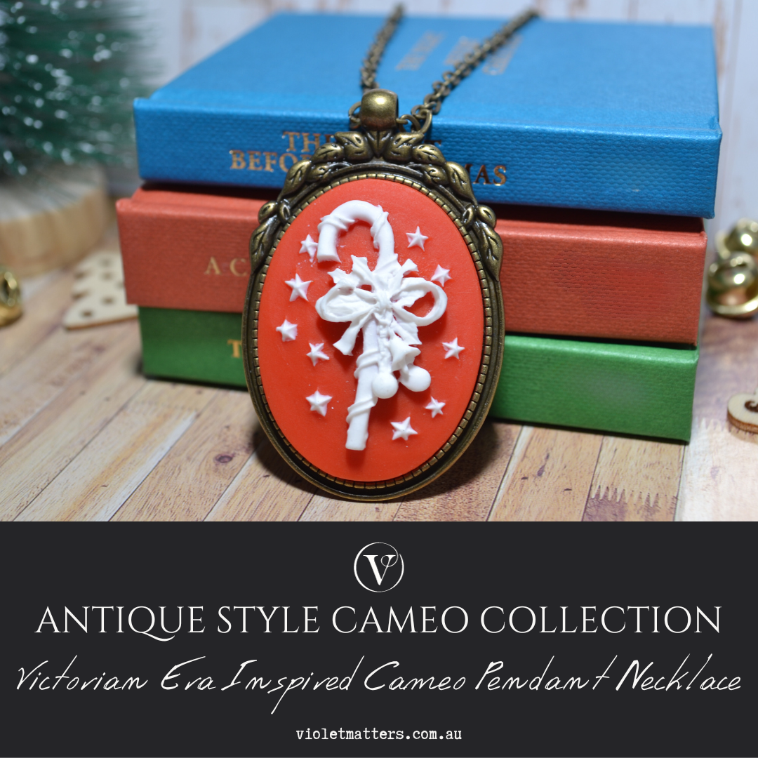 Limited Edition Antique Style Inspired Christmas Cameo Pendant - Candy Cane