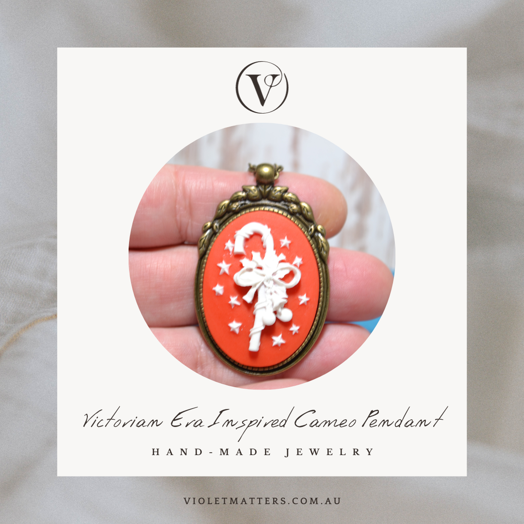 Limited Edition Antique Style Inspired Christmas Cameo Pendant - Candy Cane
