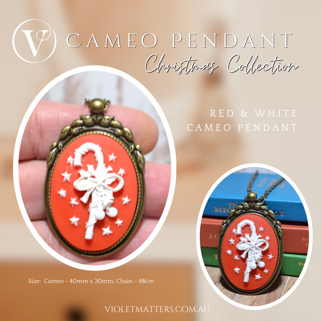 Limited Edition Antique Style Inspired Christmas Cameo Pendant - Candy Cane