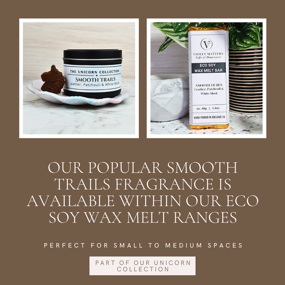 Smooth Trails: Leather, Patchouli & White Musk - Eco Soy Wax Melt Tin